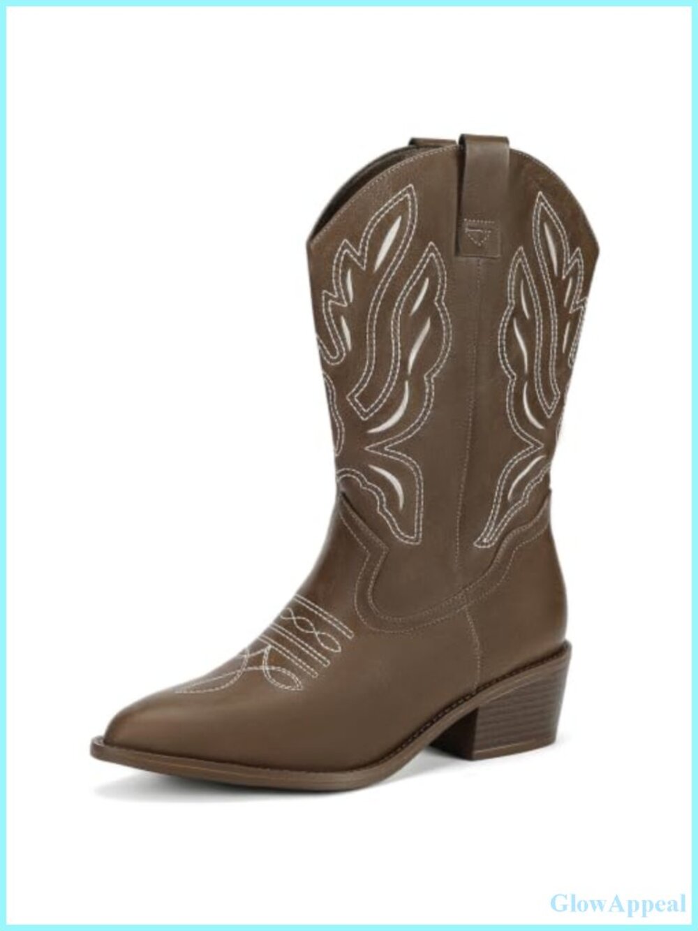 Wide Calf Cowboy Boots for Women Pointed Toe Faux Leather Western Boots
